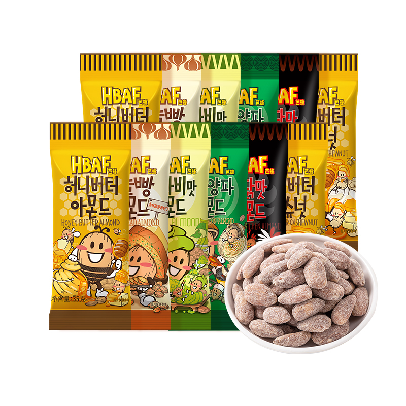 HBAF芭蜂蜂蜜黄油巴旦木韩国进口扁桃仁芥末坚果杏仁无壳休闲零食
