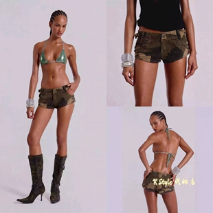 复古设计感百搭低腰迷彩休闲牛仔超短裤 Jaded London性感辣妹美式