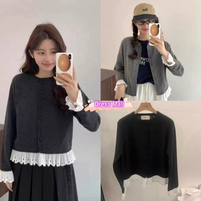 拼接蕾丝花边针织开衫毛衣外套女