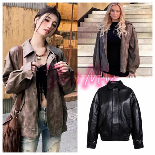 Lioness翻领做旧美式皮衣