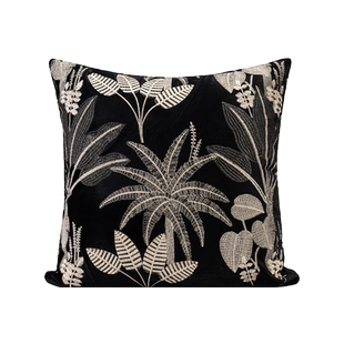 新宸优品 中古风抱枕高级客厅沙发会所茶室黑色重工绣花植物靠垫