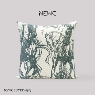 新宸优品高端现代轻奢抱枕客厅沙发抽象线条马靠枕灰蓝色软装靠垫