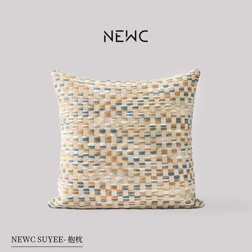 新宸优品 北欧简约线条编织抱枕客厅沙发飘窗蓝白黄撞色装饰靠枕