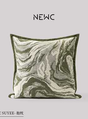 新宸优品新中式抽象山水高端抱枕客厅沙发设计师原创绿色诧寂靠垫