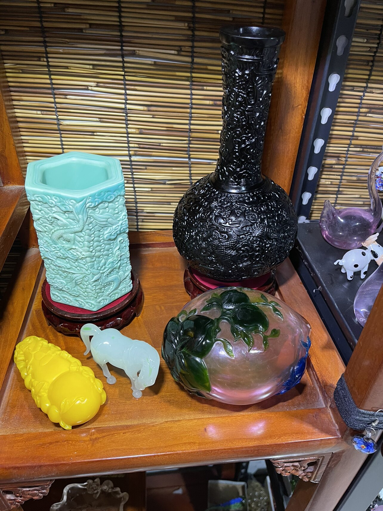淄博博山琉璃鼻烟料器套料雕刻鸡油黄瓶子清代乾隆古董古玩实体店