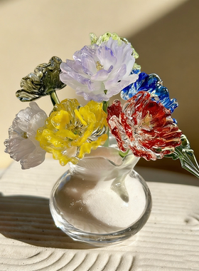 创意彩色透明玻璃花朵桌面摆件