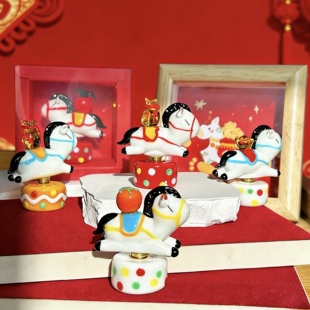 会城琉璃卡通马年旋转木马摆件手工琉璃装饰品新年礼品