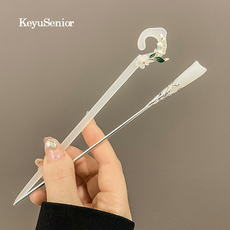玉簪发簪现代簪子女古风白玉兰汉服新中式旗袍日常儿童盘发器头饰