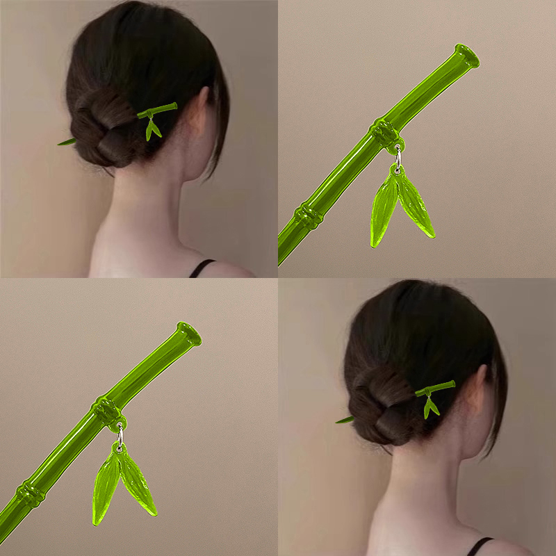新中式古风绿竹子发簪女竹节玉簪丸子头盘发汉服永夜星河清冷头饰