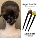 发梳发夹 三齿珠珠U型发簪女盘发鸡毛掸子头饰编发低丸子头新中式