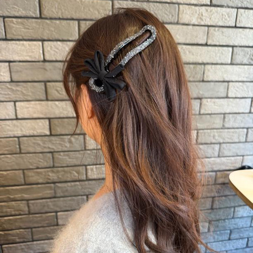 侧边刘海碎发鸭嘴夹子头饰发卡发夹女蝴蝶结碎钻高级感后脑勺头饰