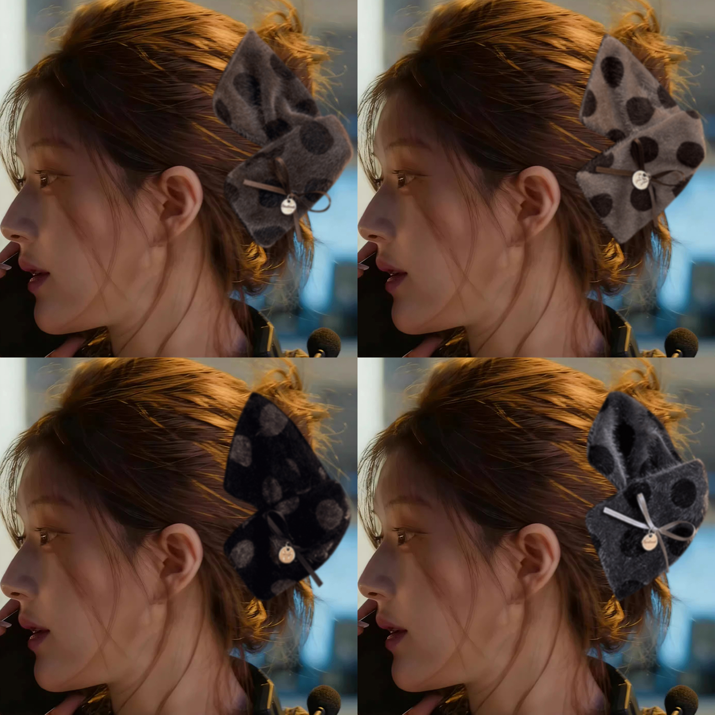 赵露思秋冬奶咖慕斯豹纹毛绒抓夹发夹女后脑勺头饰三角波点鲨鱼夹