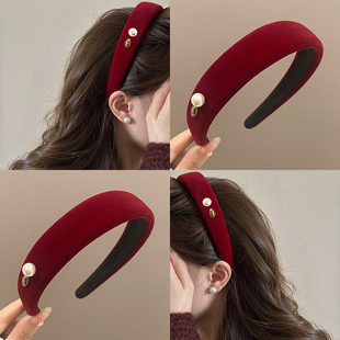 安可拉红色发箍女2025新款高颅顶丝绒头箍高级感圣诞发饰复古发卡