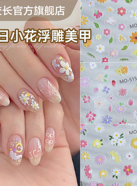 【花校长】春日小花春夏贴纸美甲喷绘模板贴纸法式边条纹