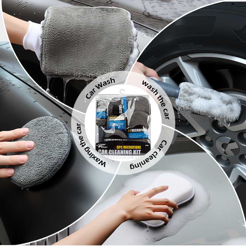 新款直销洗车清洁9件套装汽车清洗胎刷打蜡棉毛巾手套海绵块车用