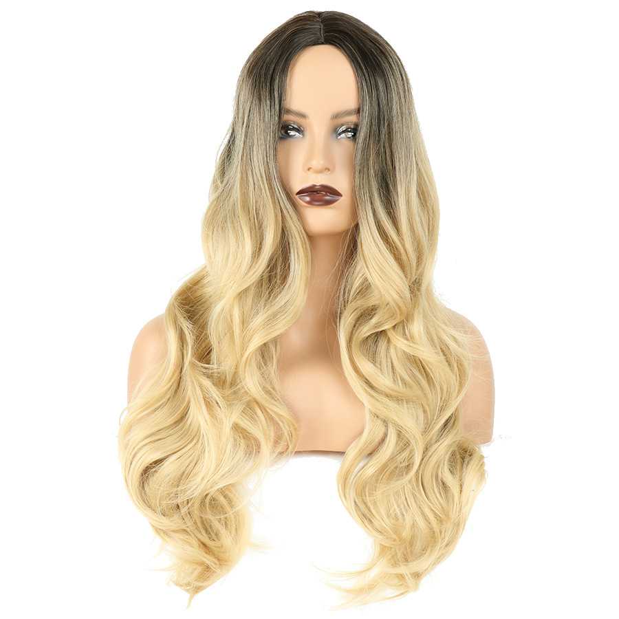 新款直销欧美大波浪长卷发女假发头套 染色长卷金色化纤假发 wigs