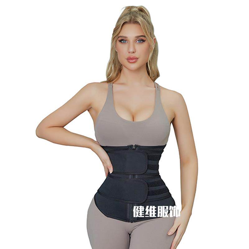 新款直销亚马逊货源束腰氯丁橡胶拉链健身收腹带塑腰神器双魔术贴