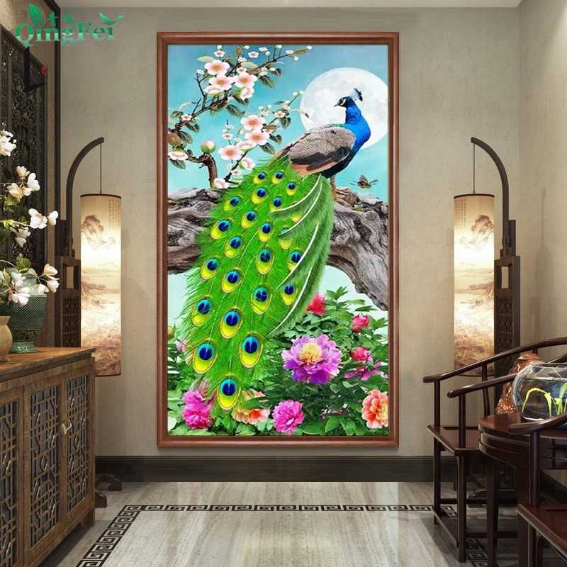 新款直销青飞精准印布花好月圆绿光森林十字绣孔雀牡丹富贵花开客