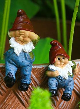 新款直销新款卡通田园风格挂花盆精灵摆件庭院花园侏儒树脂工艺装