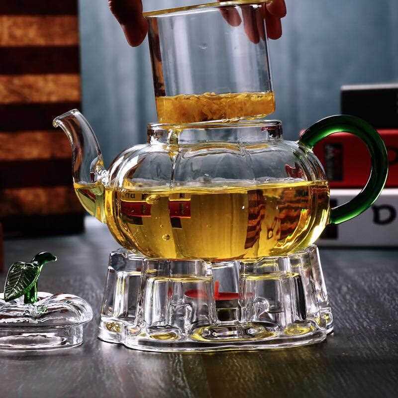新款直销硼硅透明玻璃茶壶功夫茶具泡茶壶南瓜条纹壶 玻璃茶具花