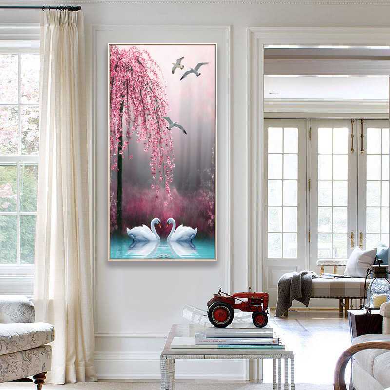 新款直销玄关竖版装饰画发财树沙发背景墙画现代简约摇钱树挂画客