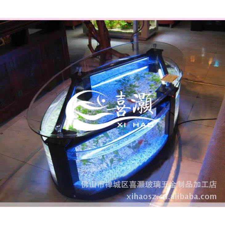 新款直销包邮椭圆沙发茶几生态鱼缸水族箱客厅桌面茶几超白玻璃