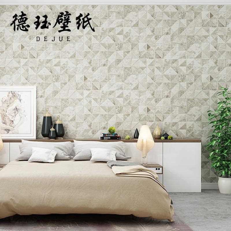 新款直销北欧风格蓝色马赛克瓷砖格子墙纸卧室客厅饭店背景墙壁纸
