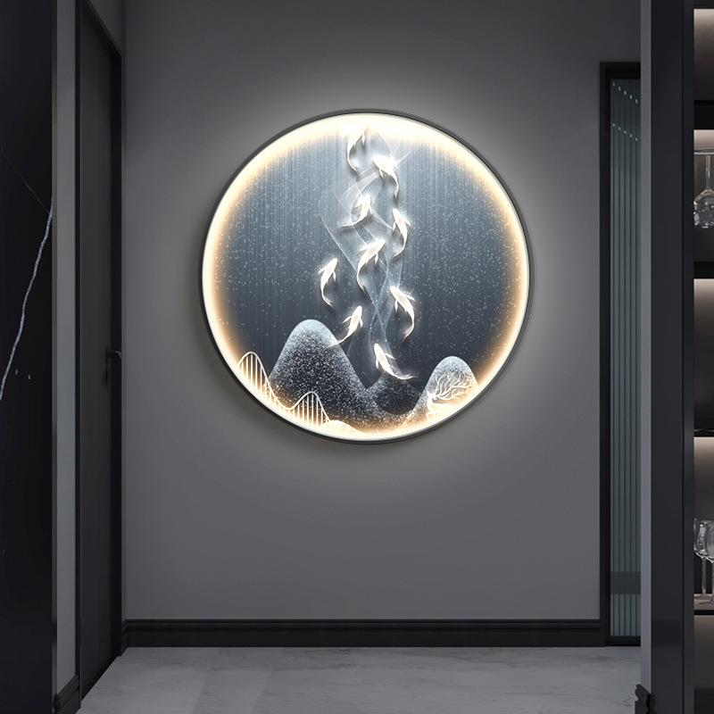 新款直销鱼图玄关装饰画圆形现代简约抽象入户走廊过道挂画轻奢玄图片