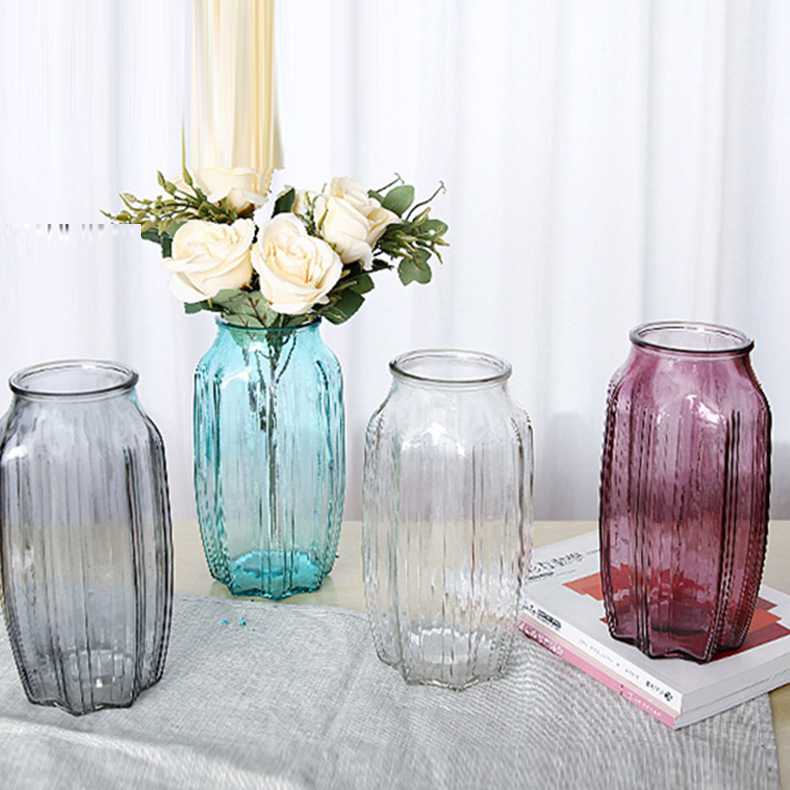 新款直销透明彩色条纹玻璃花瓶子北欧风地中海水培玻璃花瓶插花器