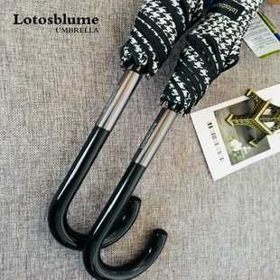 新款直销千鸟格雨伞长柄大号自动伞车载抗风暴女士骨暴雨弯柄双人