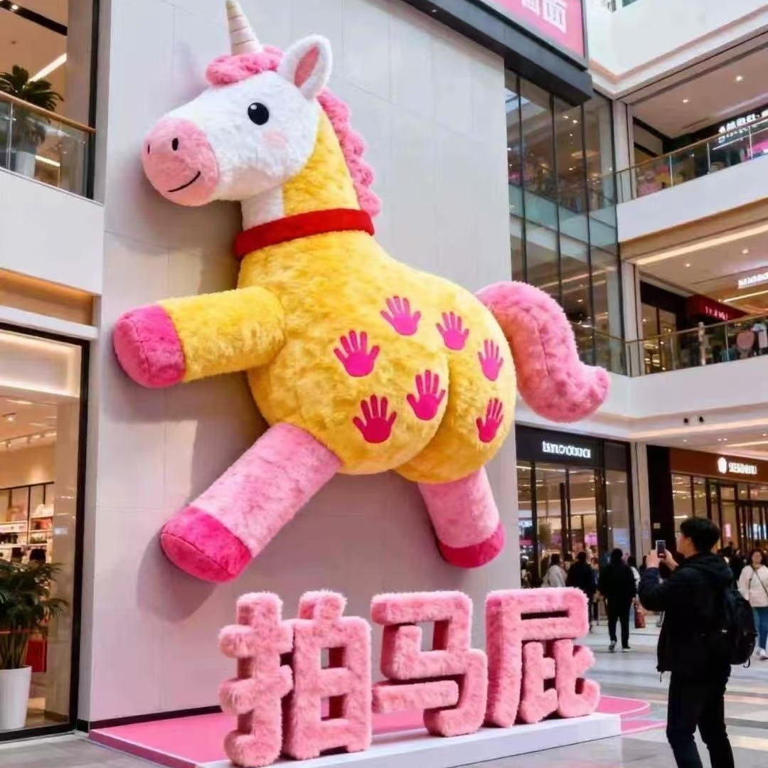 马年毛绒装饰拍马屁充气气模美陈道具拍照打卡节日装饰毛绒装置