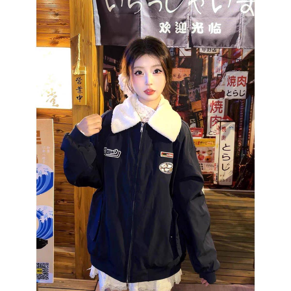 张九亿美式覆古飞行员棒球服棉服女2025冬季新款棉袄夹棉棉衣外套