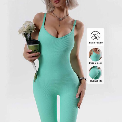 欧美一体螺纹连体瑜伽服女细肩