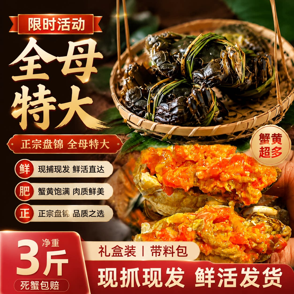 正宗盘锦河蟹鲜活特大闸蟹
