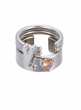 张凌赫同款爱心香槟水钻情侣戒