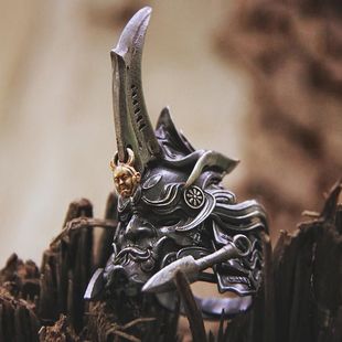 暗杀星-般若面具武士戒指男士复古小众高级霸气帅气开口食指戒ins