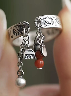 新中式泰银色吉言流苏开口戒指