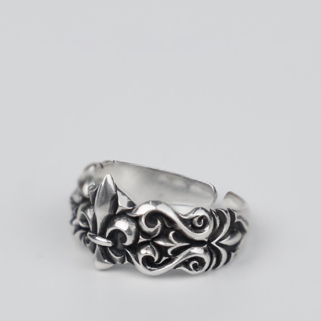 925银战斗修女徽章鸢尾花戒指男女款复古嘻哈霸气活口可调节指环