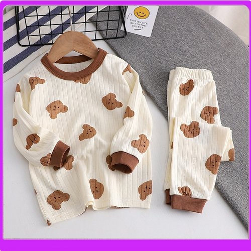 品牌清仓儿童秋衣秋裤提花全棉套装秋冬男女童长袖内衣睡衣家居服