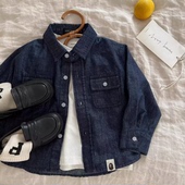 上衣 男女童日系潮牌翻领衬衣宝宝小童长袖 儿童牛仔衬衫 2026春新款