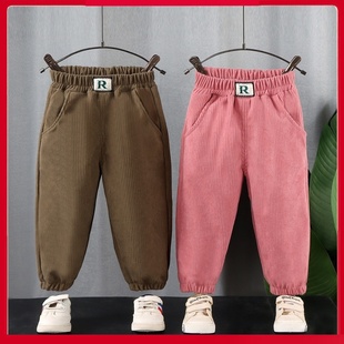 品牌清仓儿童春季新款条绒运动单裤男童裤子春秋季女童灯芯绒宽松