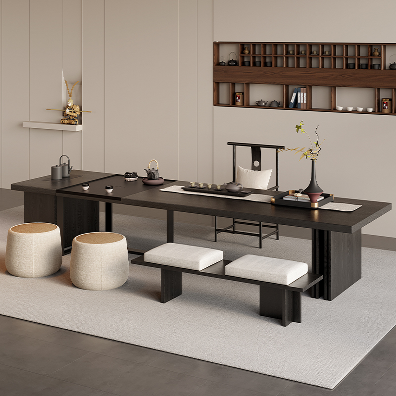 吉赠意式极简轻奢岛台白蜡木大板茶桌椅组合家用办公茶台2025新款