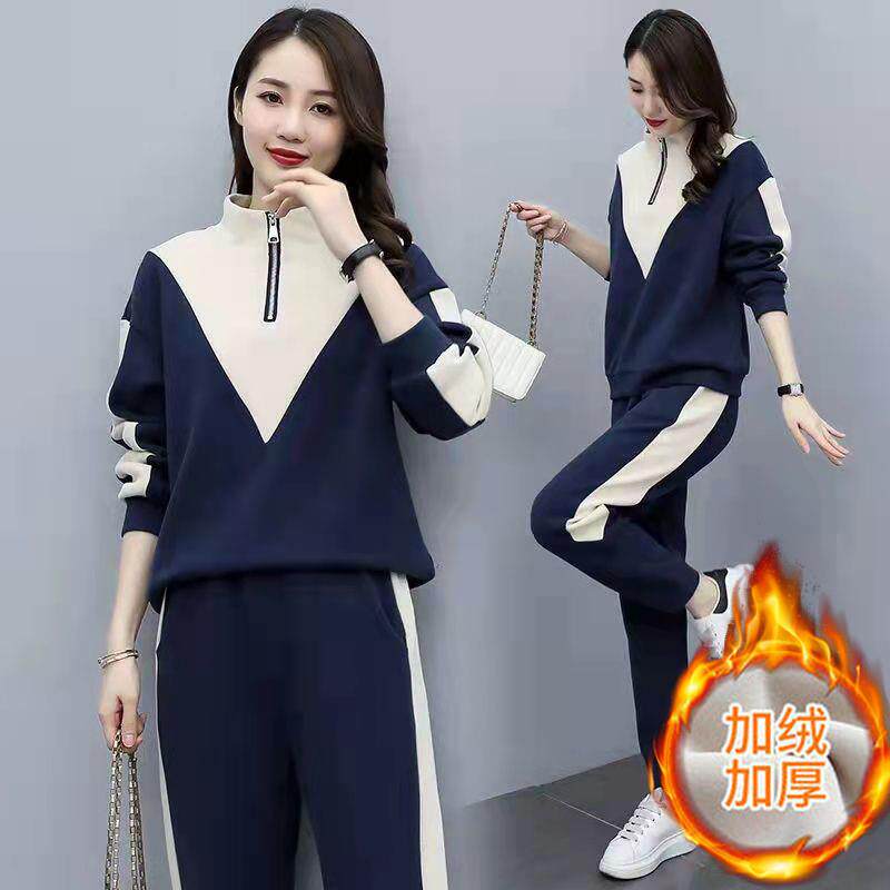 398#加厚加绒运动套装女秋冬大码连衣裙