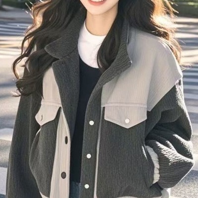 2025春季新款简约时尚韩版百搭撞色外套聚酯纤维高级双层轻盈外套