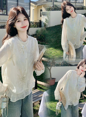 7378刺绣蕾丝拼接小衫两件套P185控298