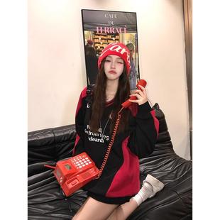 安可拉红美式复古球衣运动卫衣上衣