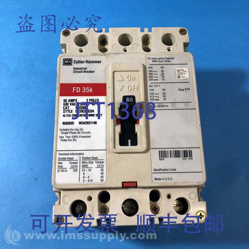 现货供应Cutler Hammer FD3080 断路器，80 安培，3 极，600 VAC