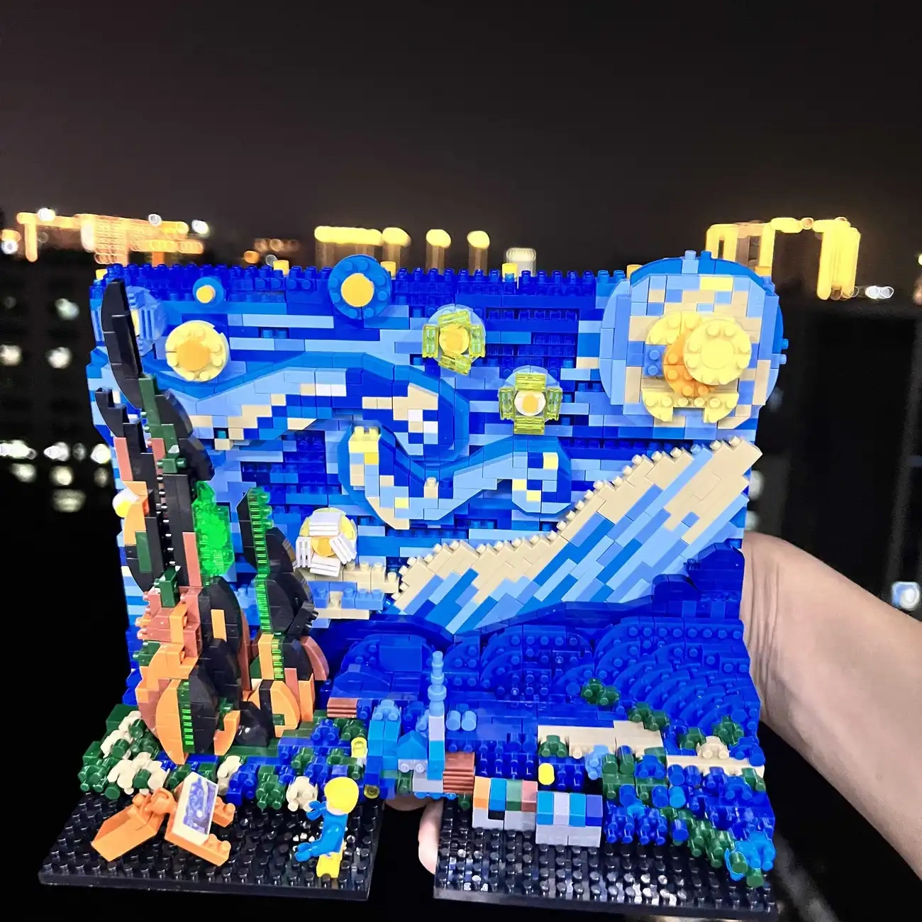 适用于乐高梵高星空积木画成人高难度星月夜立体装饰向日葵摆件图片
