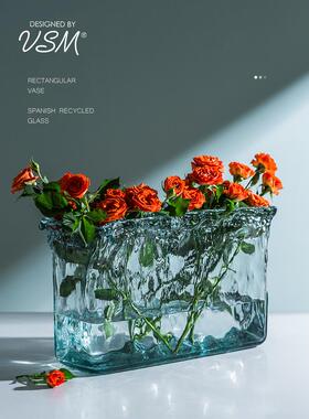 玻璃花瓶西班牙进口vsm长方形客厅水培花器复古水养插花装饰摆件