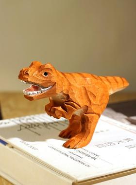 恐龙手工木雕小摆件霸王龙腕龙三角龙剑龙木质雕刻公仔桌面装饰品